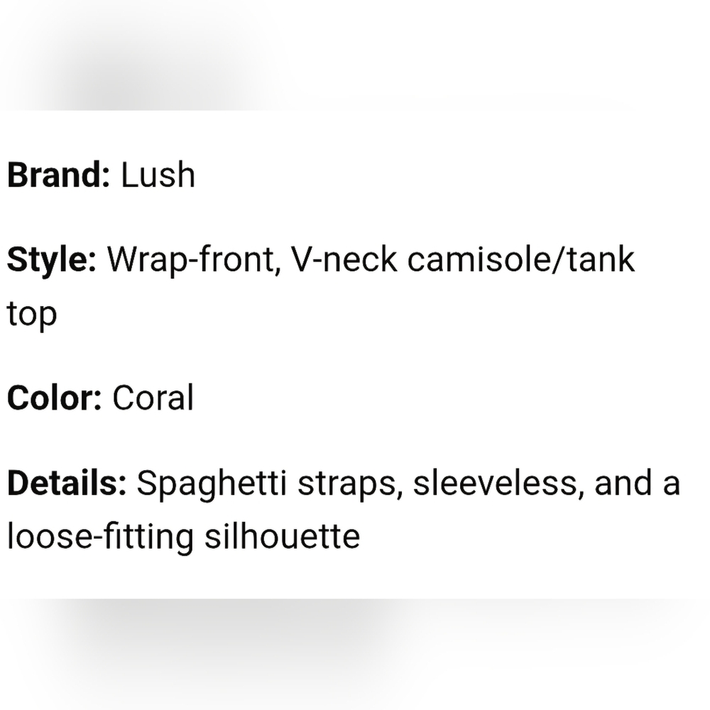 Lush Pinky Coral Wrap Tank Top Adjustable spaghetti straps Med. Nordstrom - Picture 2 of 8